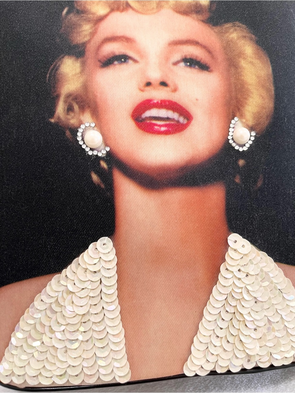 Marilyn Monroe Sequined Black Top Leather Handles Tote Bag NWT - Picture 3 of 6